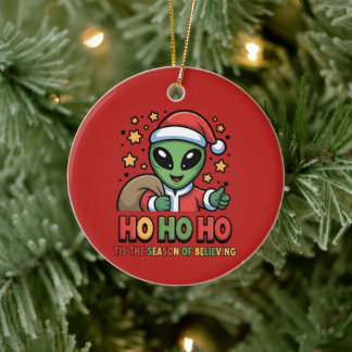 Grappige Alien Kerstman Keramisch Ornament