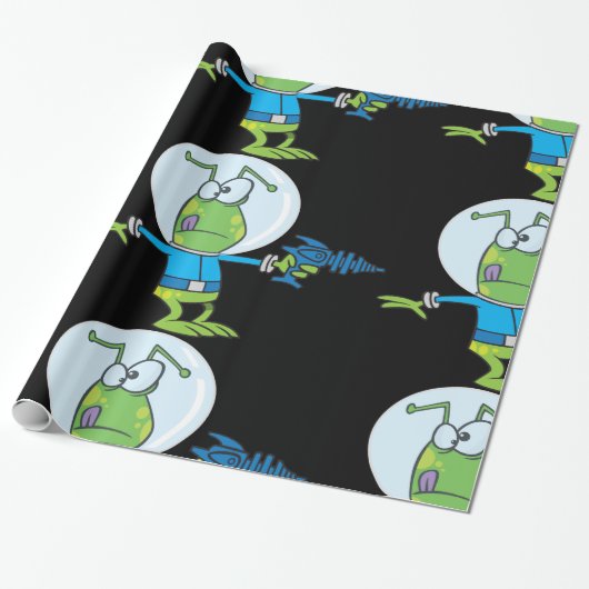 Grappige alien met Ray Pistool Sci-Fi Space Invade Cadeaupapier (Uitgerold)