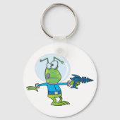 Grappige alien met Ray Pistool Sci-Fi Space Invade Sleutelhanger (Voorkant)