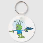 Grappige alien met Ray Pistool Sci-Fi Space Invade Sleutelhanger (Achterkant)