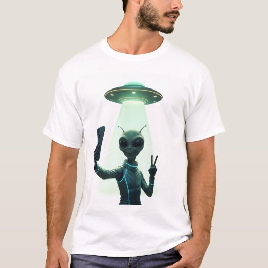Grappige Alien nemen Selfie T-Shirt voor mannen en (Voorkant)