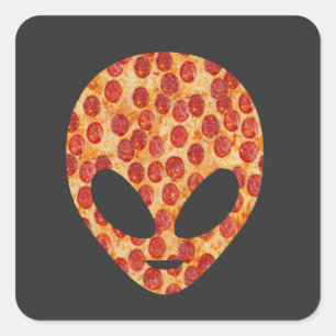Grappige Alien Pizza Kop Vierkante Sticker