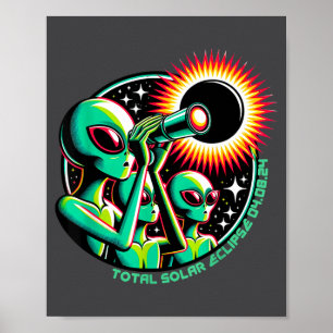Grappige Alien Totale Zonsverduistering 4.08.2024 Poster
