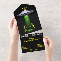 Grappige Alien 🎅🛸 UFO Halloween Party All In One Uitnodiging