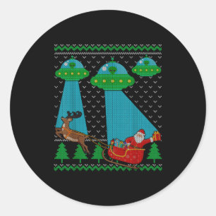 Grappige Alien Ufo Kerstman Slede Lelijke Kerst Sw Ronde Sticker