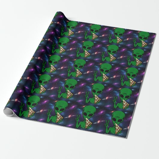 Grappige Alien UFO Pizza UAP Cadeaupapier (Uitgerold)