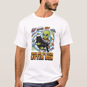 Grappige Alien Zwarte Kat Breng Me Naar Je Kathete T-shirt
