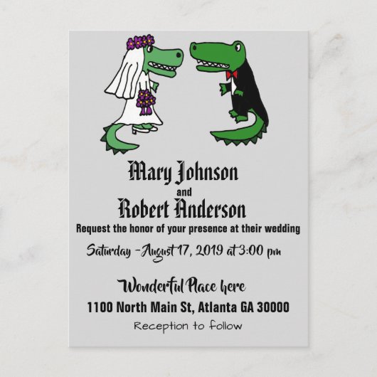Grappige Alligator bruid en bruidegom bruiloft uit Uitnodiging Briefkaart (Voorkant)
