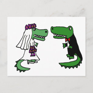 Grappige alligator bruid en bruidegom Cartoon Briefkaart