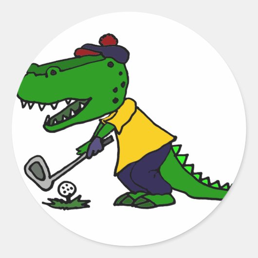 Grappige alligator die golf speelt ronde sticker (Voorkant)