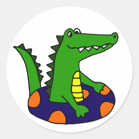 Grappige alligator in binnenband ronde sticker (Voorkant)