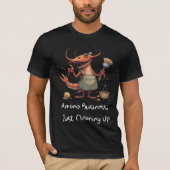 Grappige Amano Garnalen Schoonmaak Cartoon met Mop T-shirt (Voorkant)