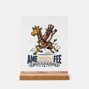 Grappige Amerigiraffee Patriottische Giraffe Hotdo Acryl Bord
