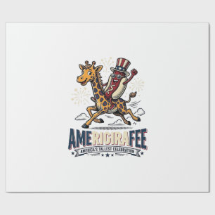 Grappige Amerigiraffee Patriottische Giraffe Hotdo Cadeaupapier