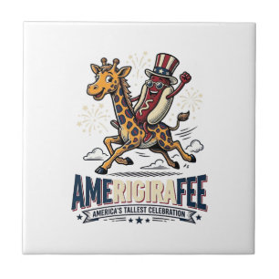 Grappige Amerigiraffee Patriottische Giraffe Hotdo Tegeltje