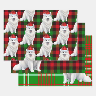 Grappige Amerikaanse Eskimo Kersthond Red Plaid Inpakpapier Vel