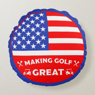Grappige Amerikaanse Golfspeler Rond Kussen