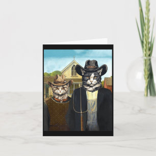 Grappige Amerikaanse gotische katten boeren cowboy Kaart