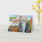 Grappige Amerikaanse gotische spoof Katten en Muiz Kaart (Gele Bloem)