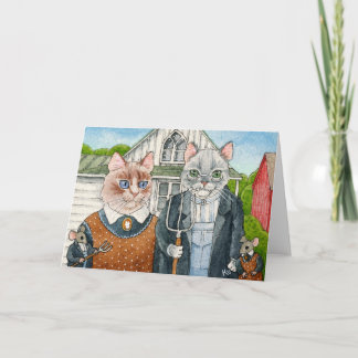 Grappige Amerikaanse gotische spoof Katten en Muiz Kaart