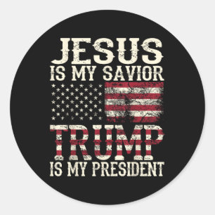 Grappige Amerikaanse Jezus is mijn redder Trump is Ronde Sticker