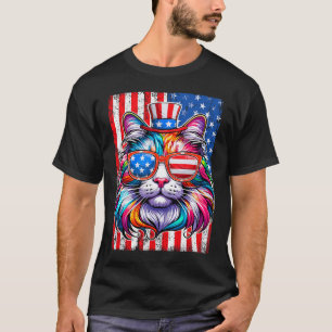 Grappige Amerikaanse kat zonnebril USA vlag 4th of T-shirt