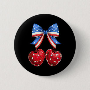 Grappige Amerikaanse vlag Cherry Coquette Boog 4th Ronde Button 5,7 Cm