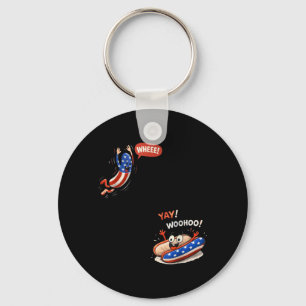 Grappige Amerikaanse Vlag Hotdog Springend In Broo Sleutelhanger