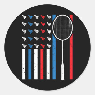 Grappige Amerikaanse vlag met shuttles Badminto Ronde Sticker