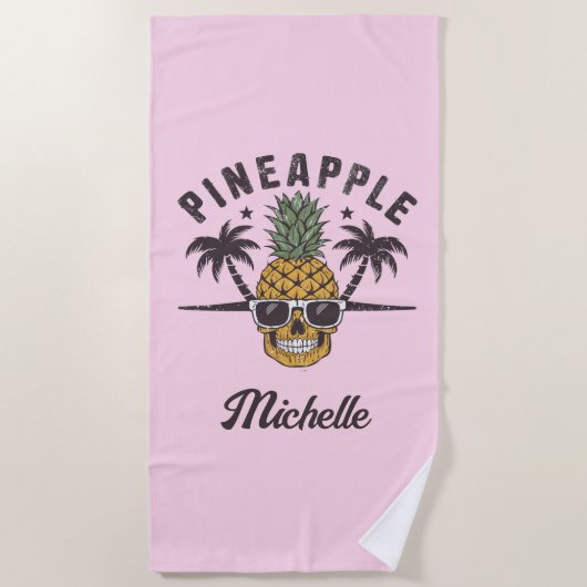 Grappige Ananas met een zonnebril Gepersonaliseerd Strandlaken (Voorkant)