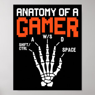 Grappige anatomie van een gamer skelet hand gaming poster
