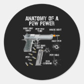 Grappige anatomie van een pew power - AMMO Pistool Ronde Sticker (Voorkant)