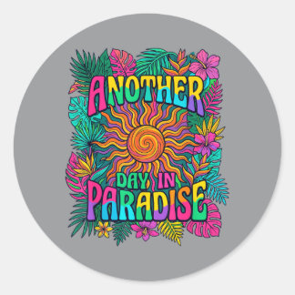 Grappige Andere Dag In Het Paradijs Retro Zonsonde Ronde Sticker