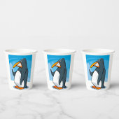 Grappige Angry Penguin Cartoon Cool Waving Papieren Bekers