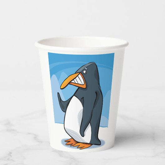 Grappige Angry Penguin Cartoon Cool Waving Papieren Bekers (Voorkant)