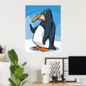 Grappige Angry Penguin Cartoon Cool Waving Poster (Thuiskantoor)