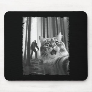 Grappige angstige kat selfie met Bigfoot cadeau id Muismat