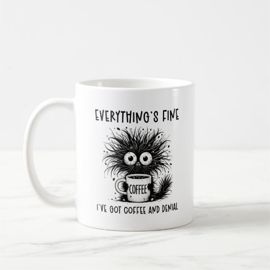 Grappige angstige kattenkoffie Alles is in orde Koffiemok (Links)