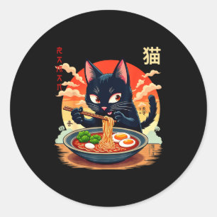 Grappige Anime Kat Ramen Japanse Grafische T-shirt Ronde Sticker