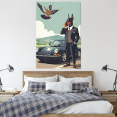 Grappige antropomorfe Dobermann hond Canvas Afdruk (Insitu (Slaapkamer))