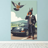 Grappige antropomorfe Dobermann hond Canvas Afdruk (Insitu (Houten vloer))