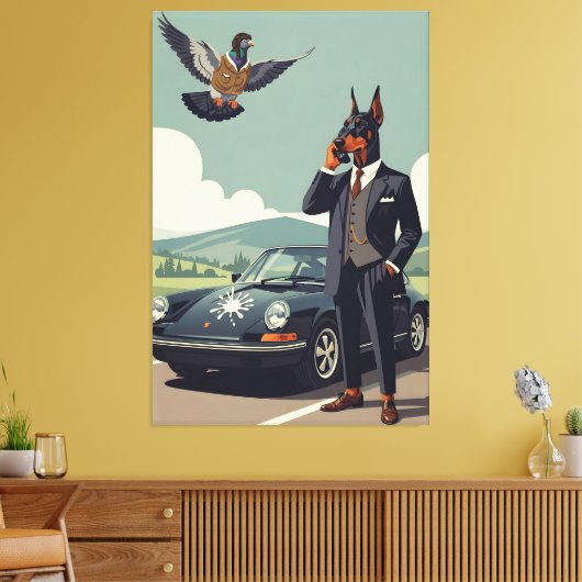 Grappige antropomorfe Dobermann hond Canvas Afdruk (Insitu (Woonkamer))