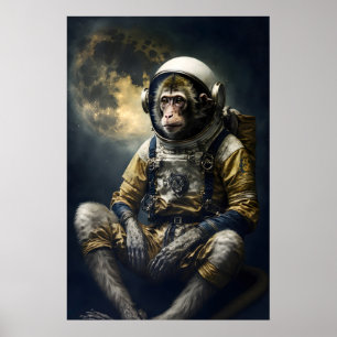Grappige Apen Astronaut Portret Quirk Renaissance Poster