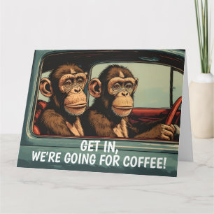 GRAPPIGE APEN KOFFIE VERJAARDAGSKAART BEDANKKAART