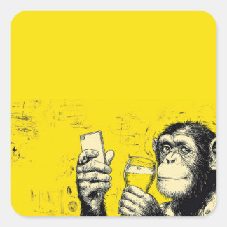 Grappige Apen Selfie Illustratie – Cool Chimpansee Vierkante Sticker