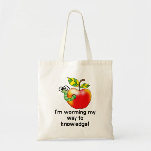 Grappige appel- en wormonderwijs woordspeling kuns tote bag
