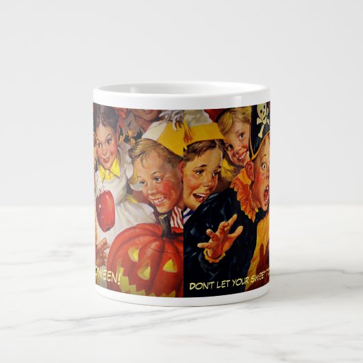 Grappige Apple Bobbing Ongeval Halloween Jumbo Mok (Voorkant)