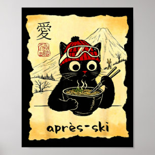 Grappige Après Kat Ski Eet Ramen Japanse Kawaii Sk Poster