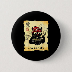 Grappige Après Kat Ski Eet Ramen Japanse Kawaii Sk Ronde Button 5,7 Cm