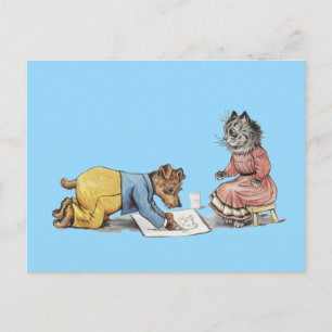 grappige artiestenhond die een kat tekent briefkaart
